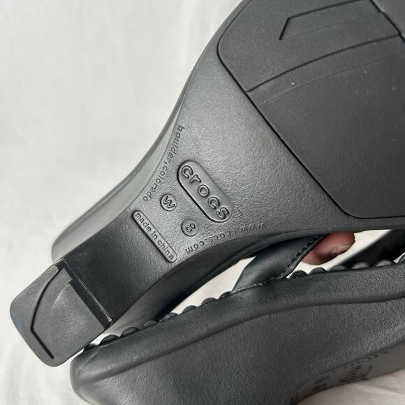 CROCS Women’s Size 8 Black Pink Cabana Wedge Heels Flip Flop Sandals - Picture 6 of 6